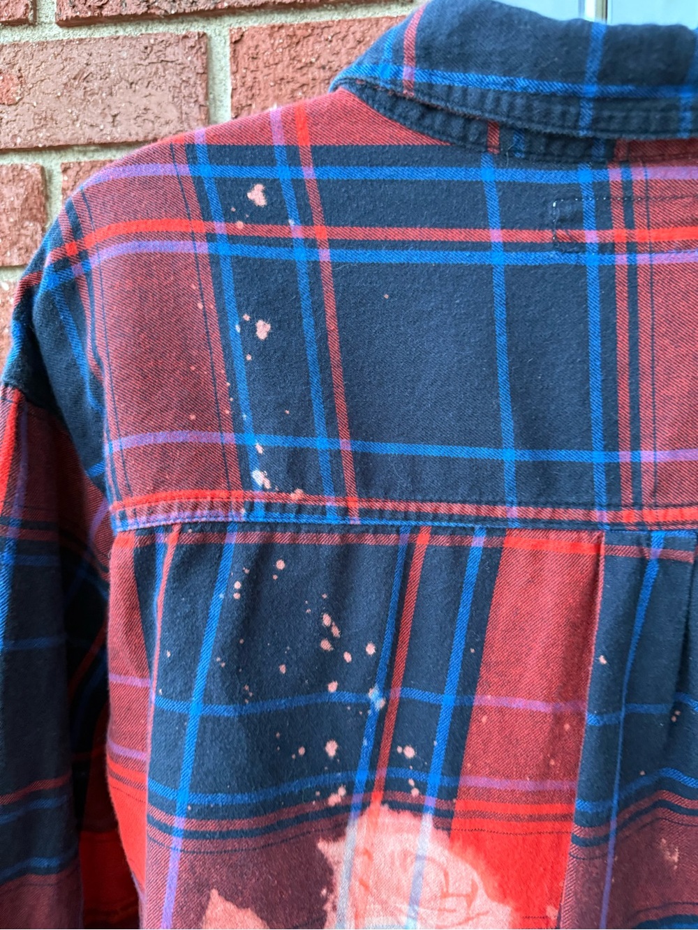 Handmade - Rose - Women's Red & Navy Plaid Floral Button-Up Shirt - Picture 6 of 13